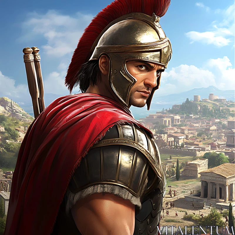 Warrior in Bronze Helmet AI Image