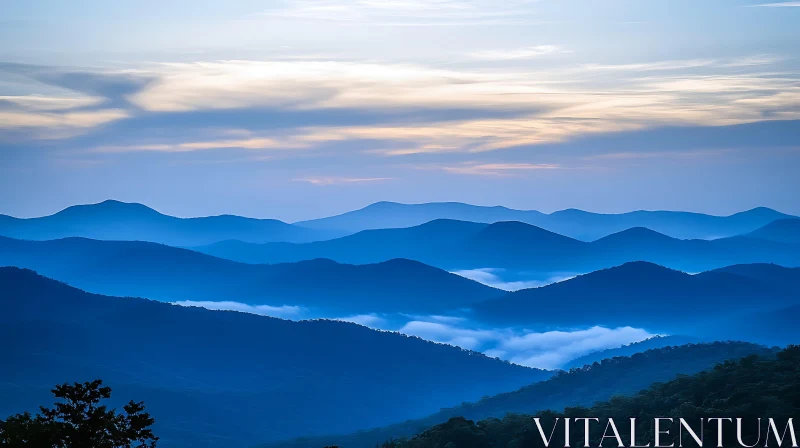 Misty Blue Mountains at Twilight AI Image