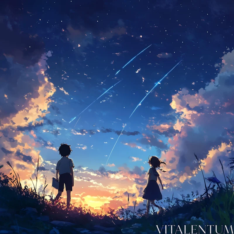 Serene Anime Scene with Starry Sky AI Image