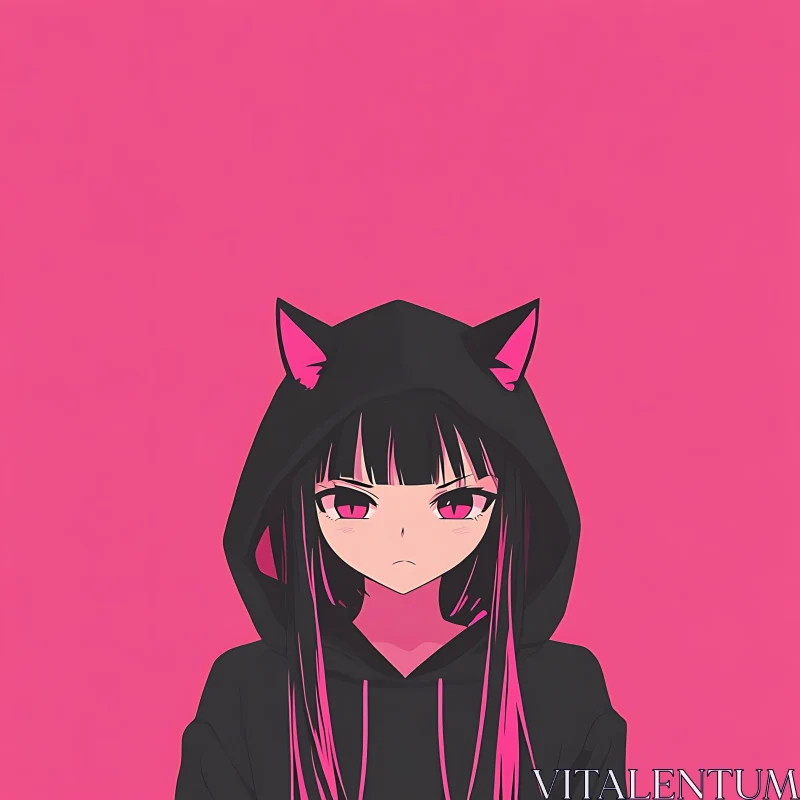 AI ART Anime Portrait: Girl with Cat Ear Hoodie