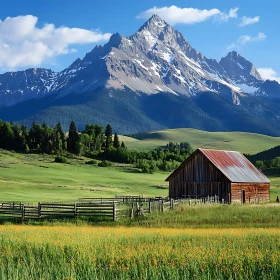 Rural Landscape: Barn and Mountain Vista