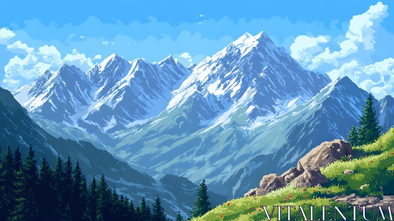 AI ART Snowy Peaks Pixel Art Vista