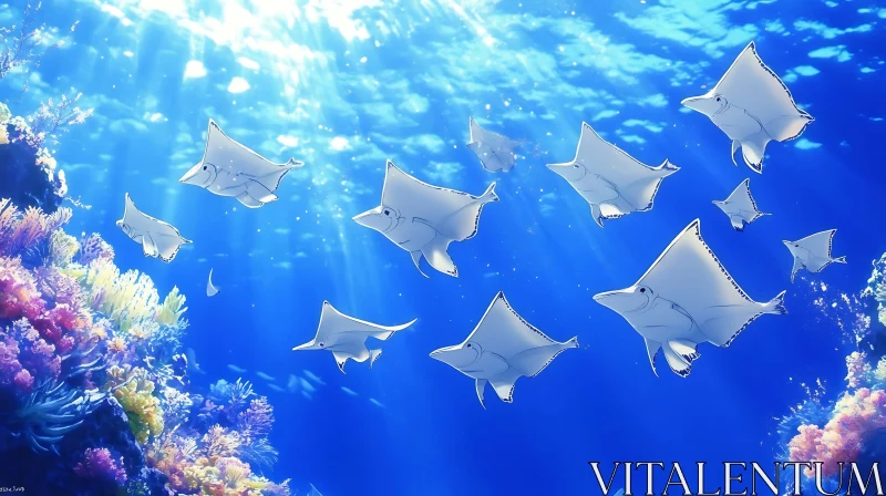 AI ART Serene Underwater Scene with Manta Rays