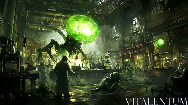 Green Orb in Science Lab AI Image
