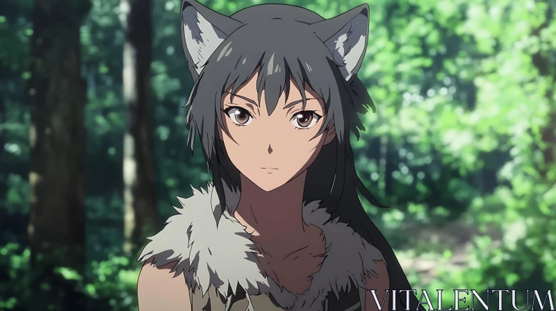 Wolf-Eared Anime Character in Nature AI Image