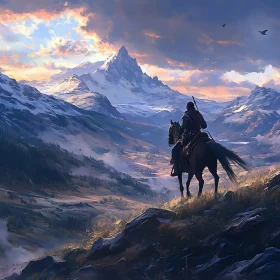 Lone Rider in Mountainous Landscape