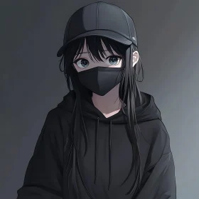 Mysterious Anime Girl with Black Apparel