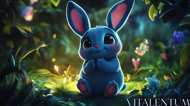 Whimsical Blue Bunny Portrait AI Image