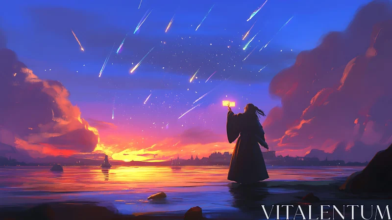 AI ART Sunset Starfall: A Moment of Wonder