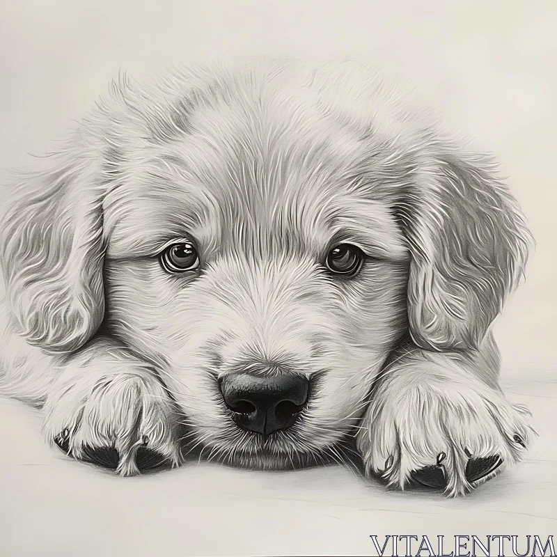 Charming Puppy Illustration with Detailed Fur AI Image