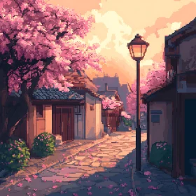 Idyllic Street with Cherry Blossoms