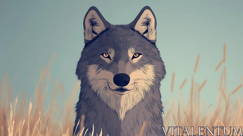 Stylized Wolf with Golden Eyes AI Image