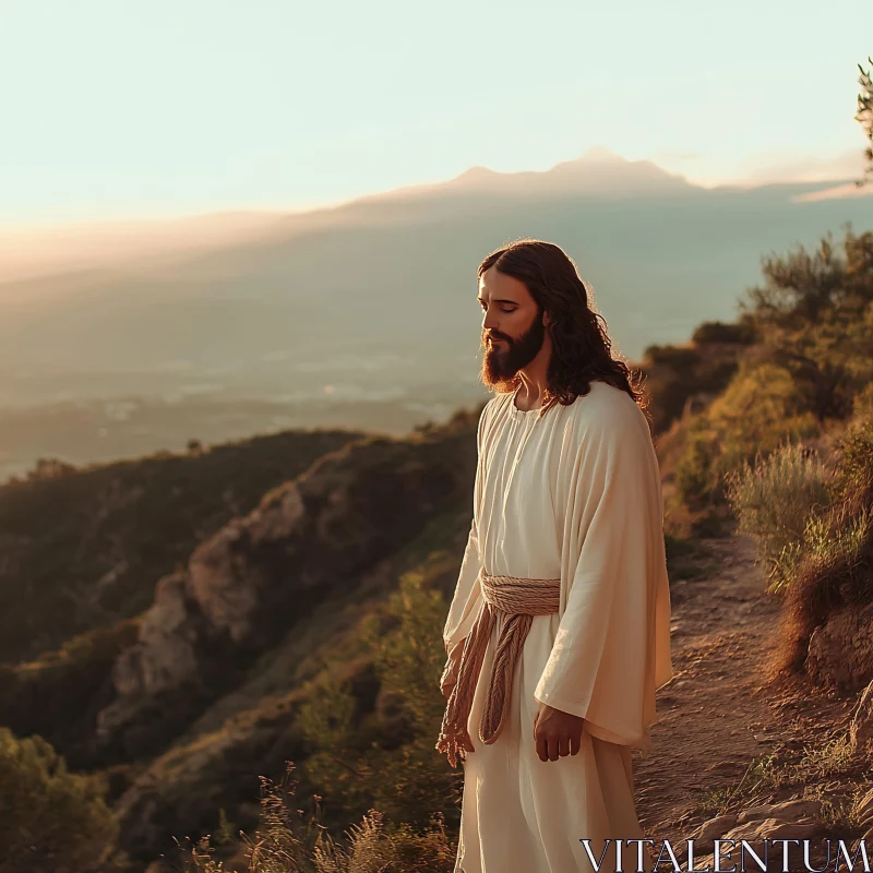 AI ART Man in White Robe Overlooking Landscape