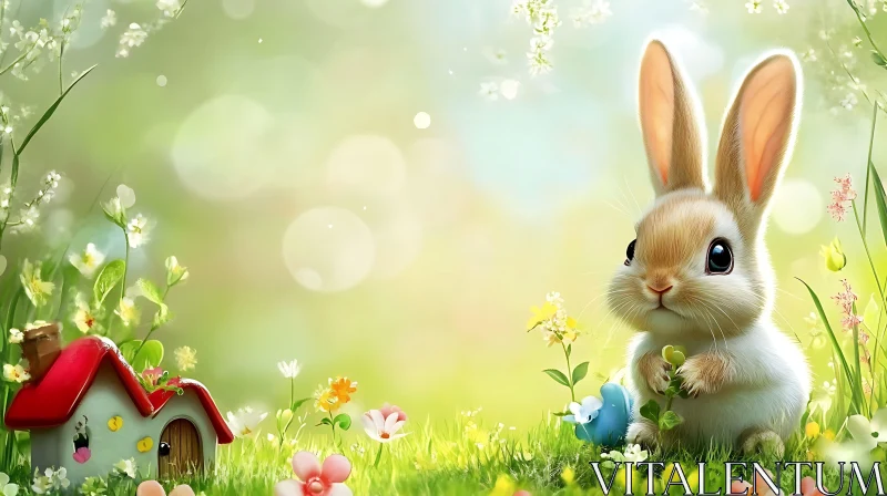 Whimsical Bunny Spring Scene AI Image