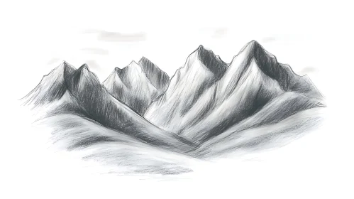 Pencil Sketch of Mountain Peaks