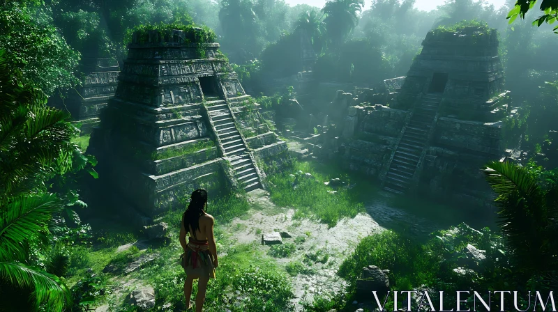 Jungle Ruins with Ancient Pyramids AI Image