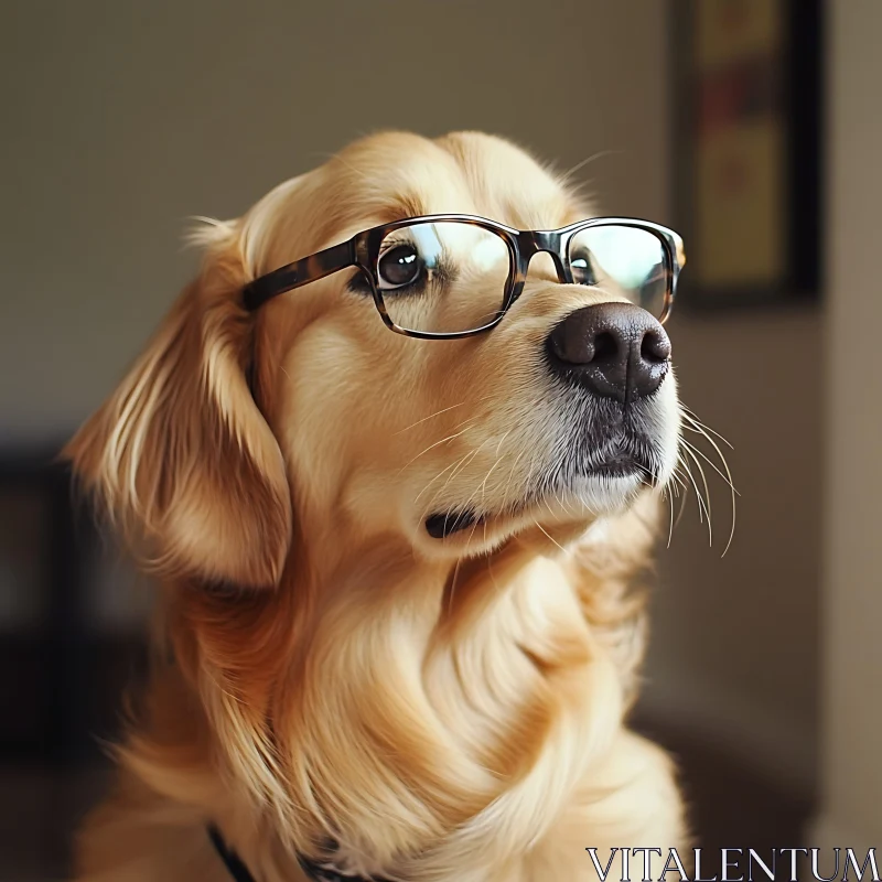 Smart Golden Retriever with Glasses AI Image