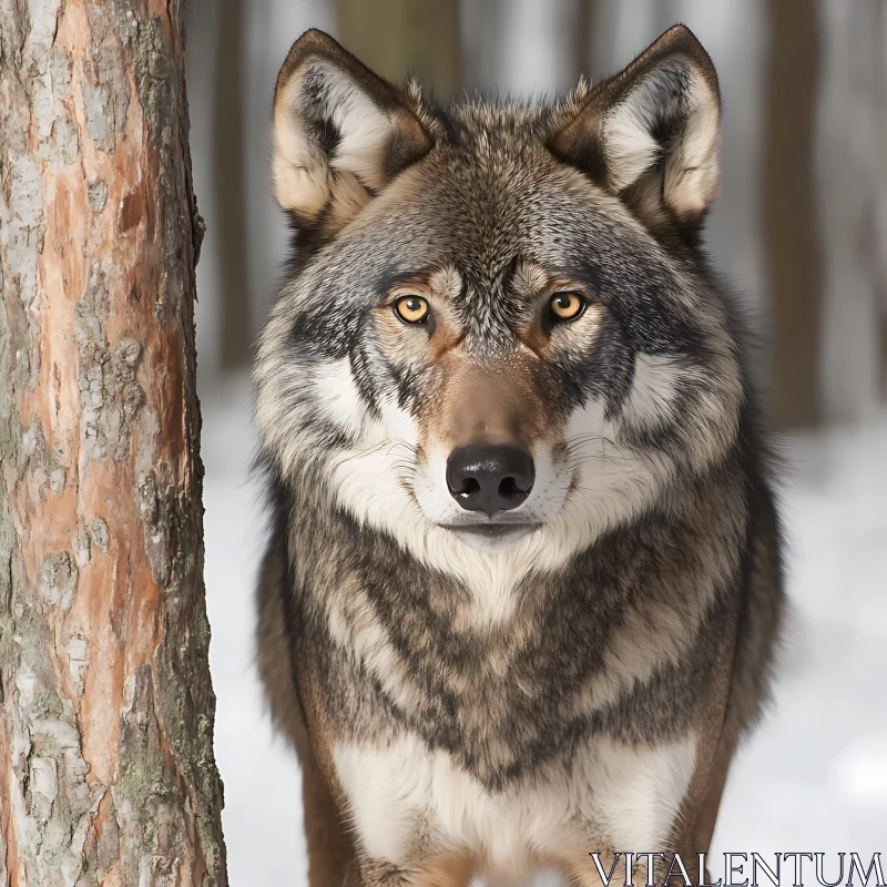 AI ART Wolf Stare in Snowy Woods