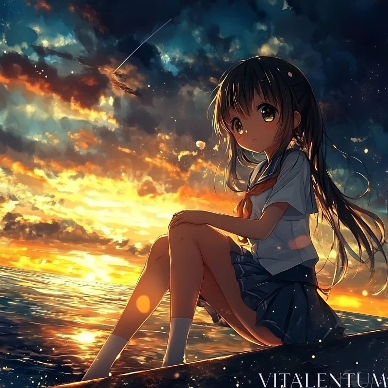 Anime Sunset Reflection AI Image