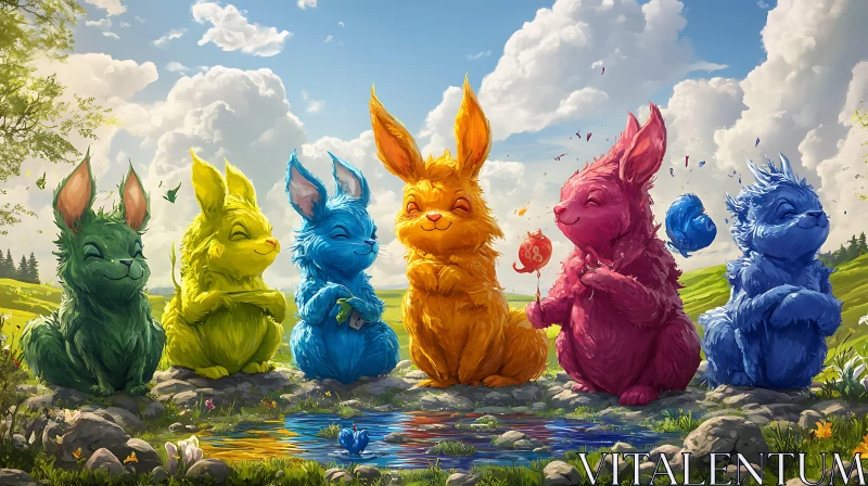 Colorful Bunny Gathering AI Image