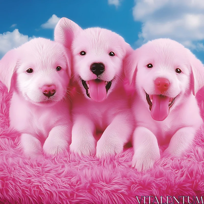 Cute Pink Puppies Sitting Together AI Image