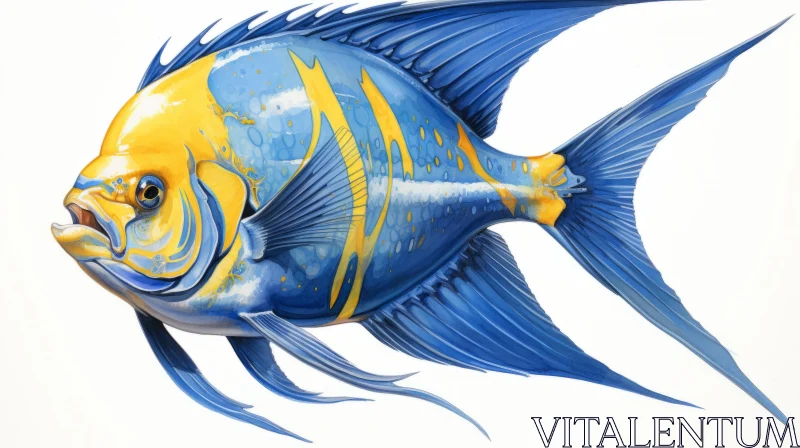 Exotic Blue and Yellow Fish Illustration with Sculptural Paint AI Image