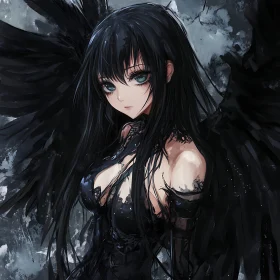 Mystical Anime Angel in Gothic Apparel