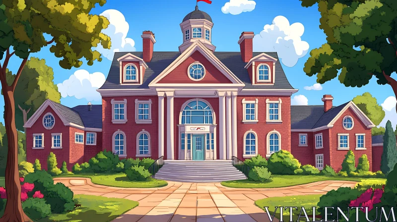 AI ART Symmetrical Red Brick Educational Structure