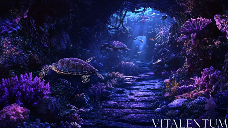 Underwater Turtle Scene AI Image