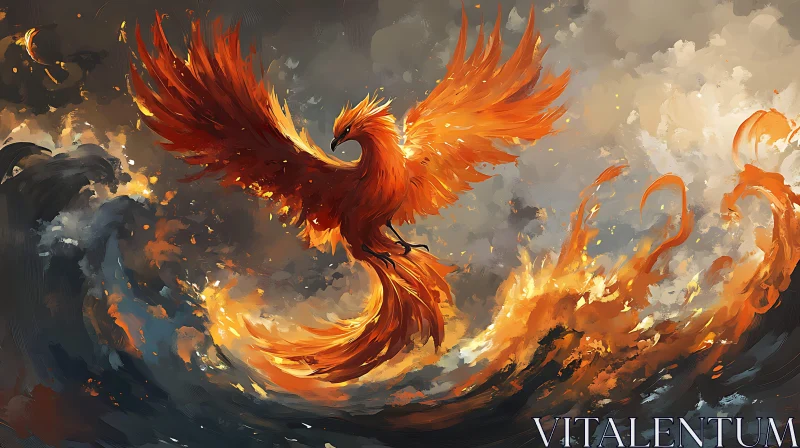 Fiery Phoenix Illustration AI Image