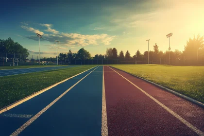 Serene Sunset Over Athletic Track with Lush Surroundings