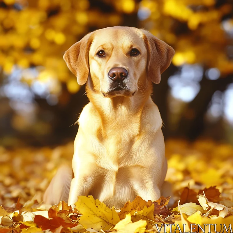 Golden Retriever Amid Vibrant Fall Leaves AI Image