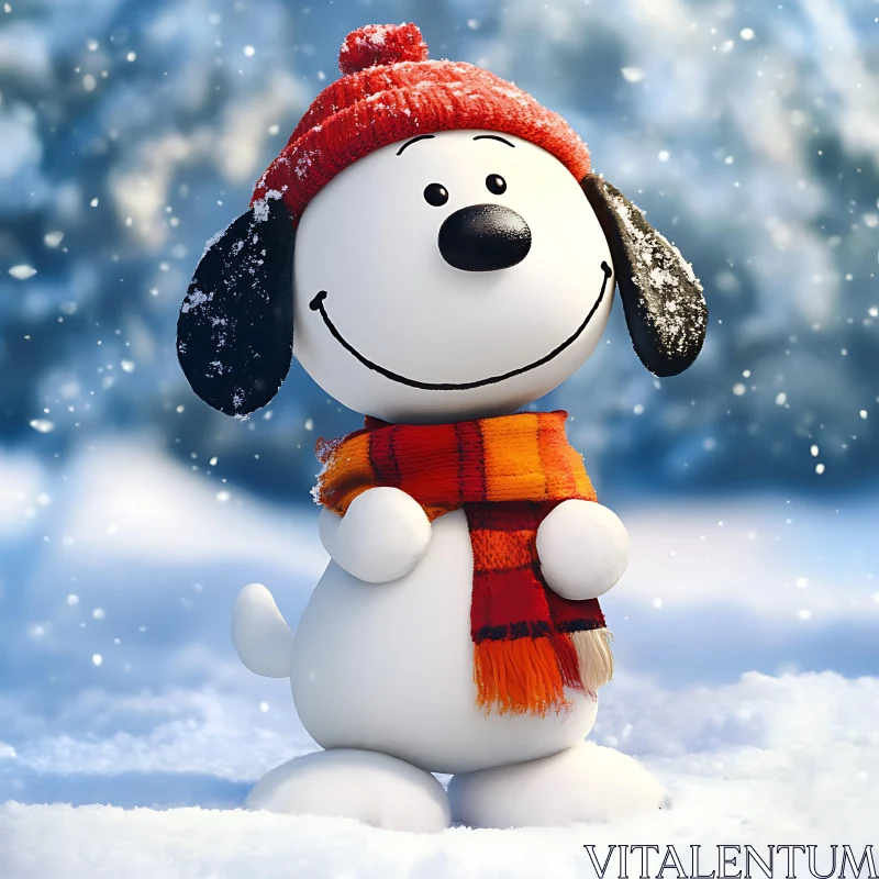 Joyful Cartoon Dog in Snowy Winter Scene AI Image