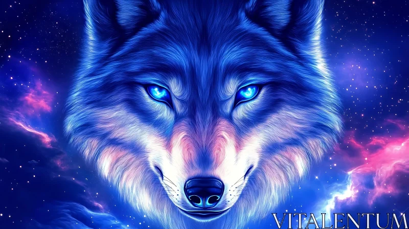 AI ART Blue Wolf in a Starry Galaxy