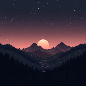 Peaceful Mountain Sunset Landscape