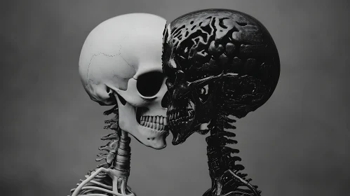 Black and White Skulls Facing Each Other