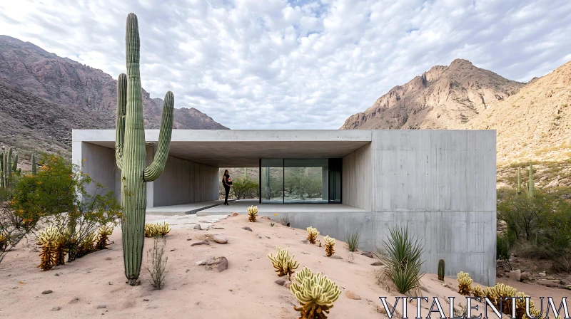 Minimalist House in Arid Desert Setting AI Image