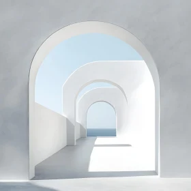 Minimalist Ocean View Through White Arches