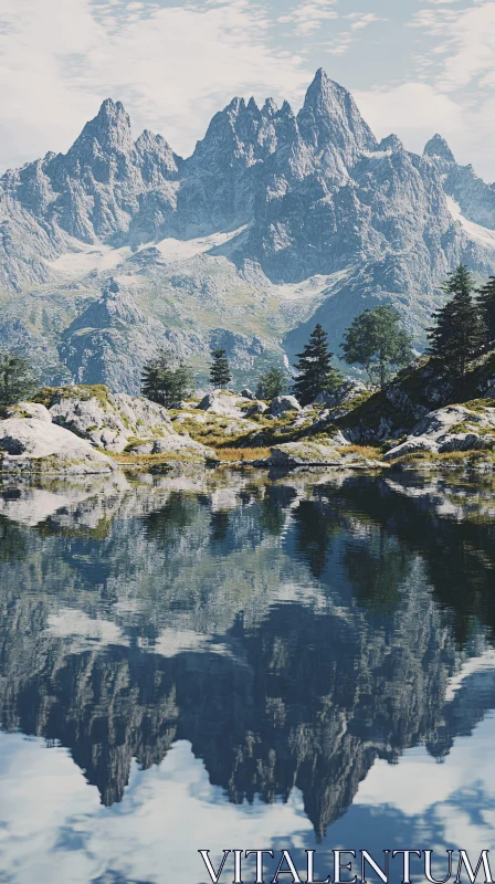 Serene Mountain Range Reflected in Calm Lake AI Image