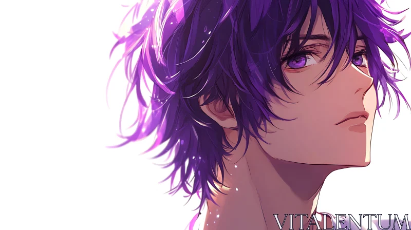 AI ART Stylized Anime Male with Purple Hair