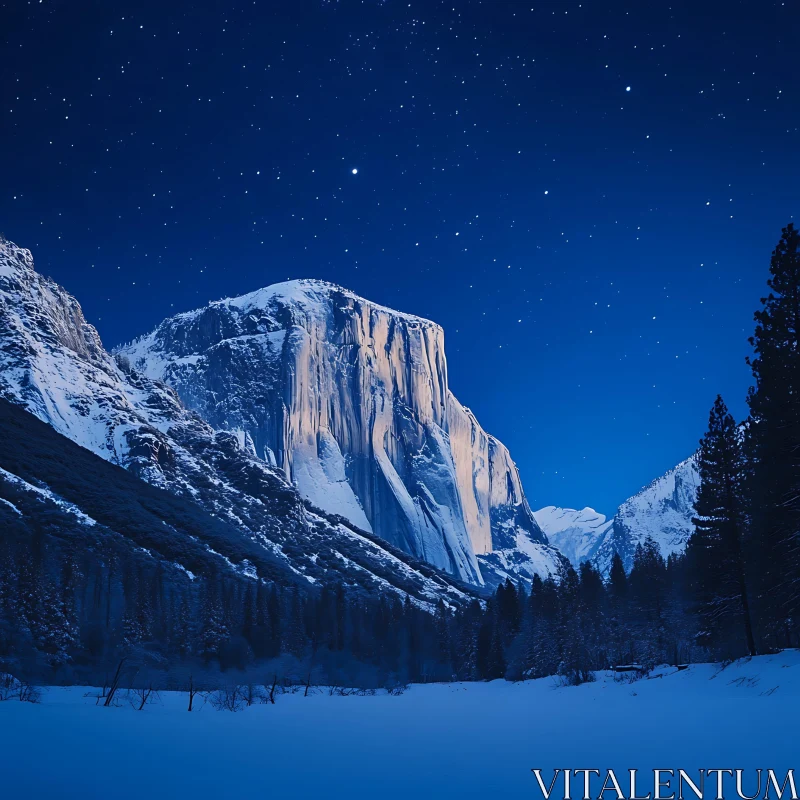 Winter Night Mountain Range AI Image