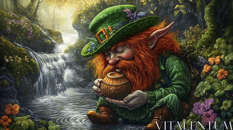 Forest Leprechaun with Pot of Gold AI Image