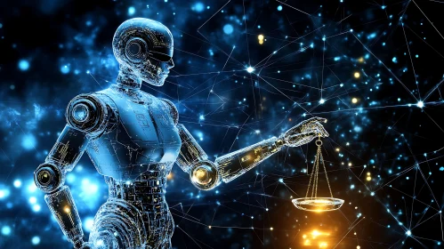 Robot Holding Scales Of Justice