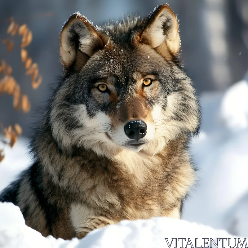 Snowy Wolf Close-Up AI Image