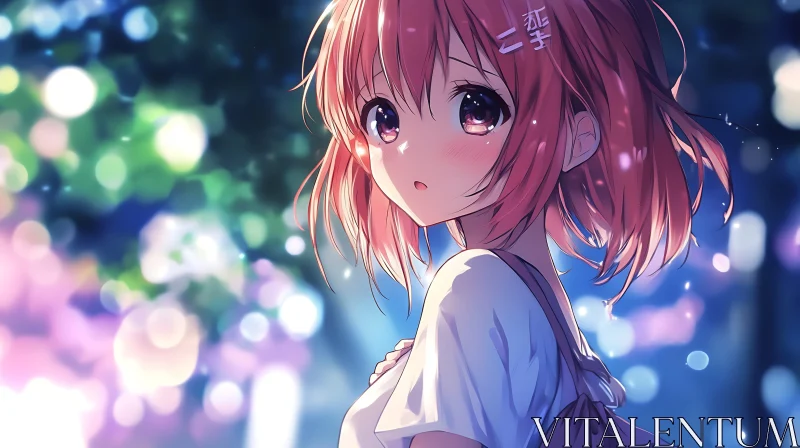 Pensive Anime Girl in Night Scene AI Image