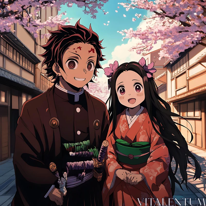 Anime Brother and Sister in Kimono AI Image