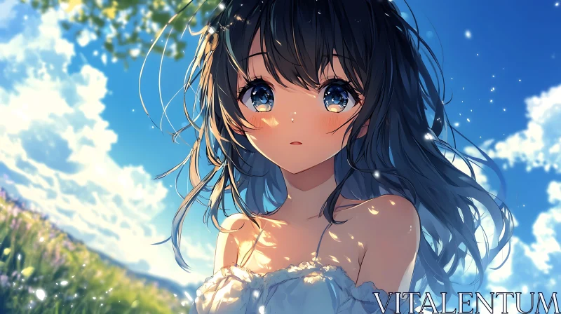 AI ART Sunlit Anime Girl with Blue Eyes