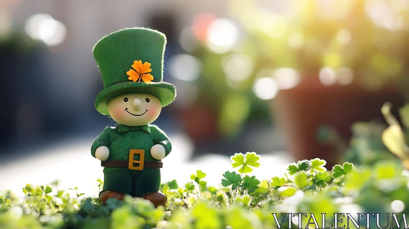 Leprechaun Figurine in Clover Patch AI Image