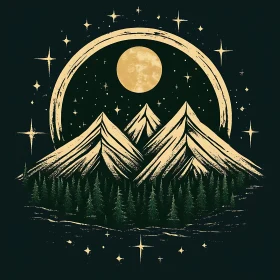 Scenic Mountain Range Under Moonlight Illustration