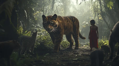 Jungle Scene with Tiger and Child